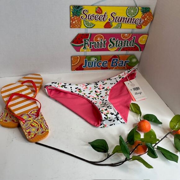 Maaji Fandango Pink Sublimity Reversible Bikini Bottoms Large - Picture 3 of 9